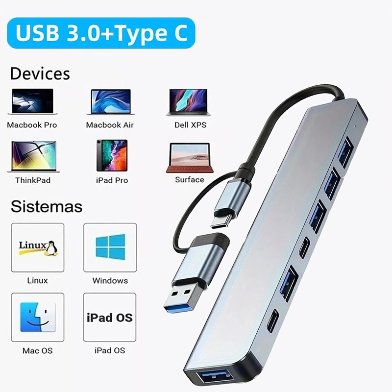 Laptop Accessories Usb - Hub USB3.0 2 en 1, 7